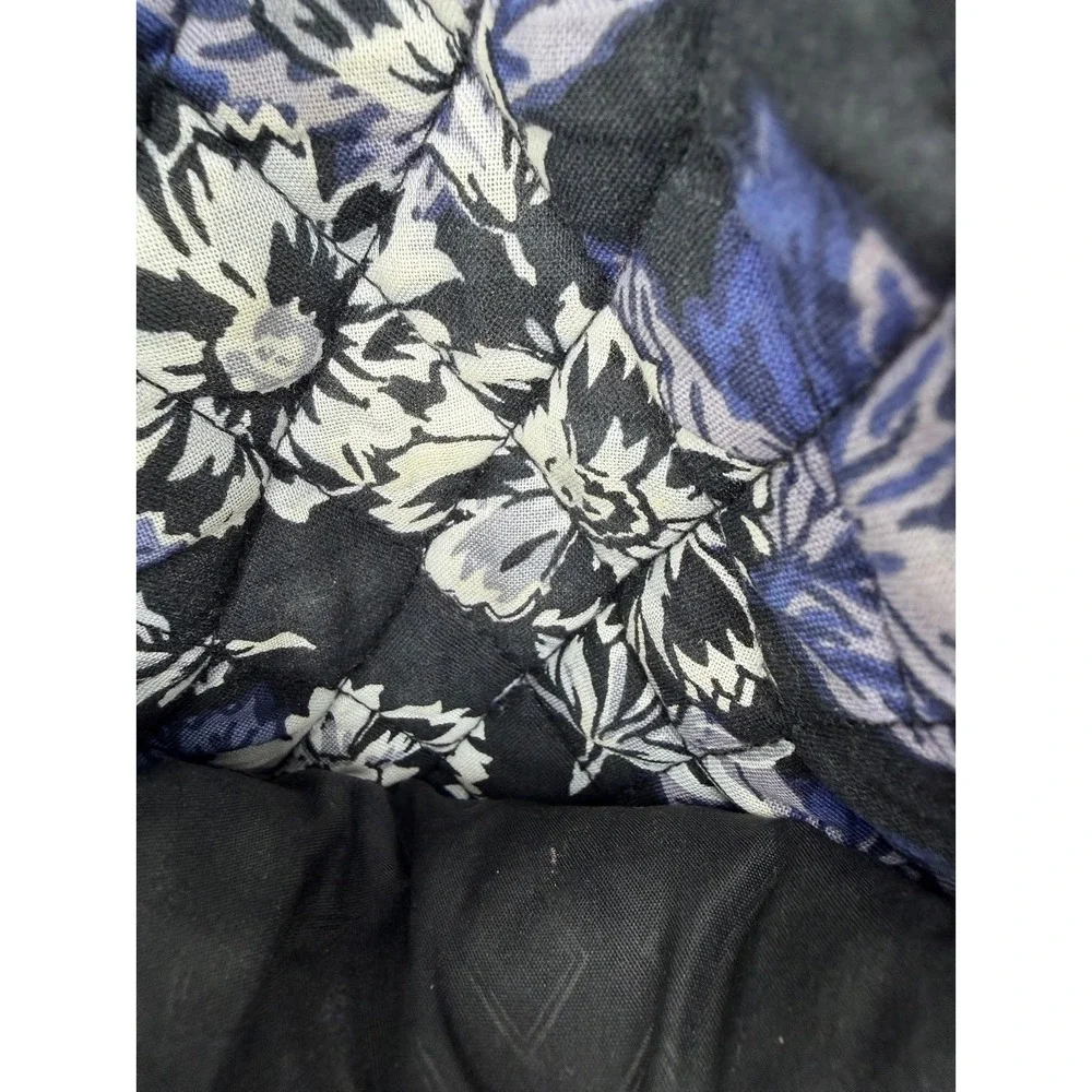 Vera Bradley Quilted Floral Tote Bag Black Blue White Flowers